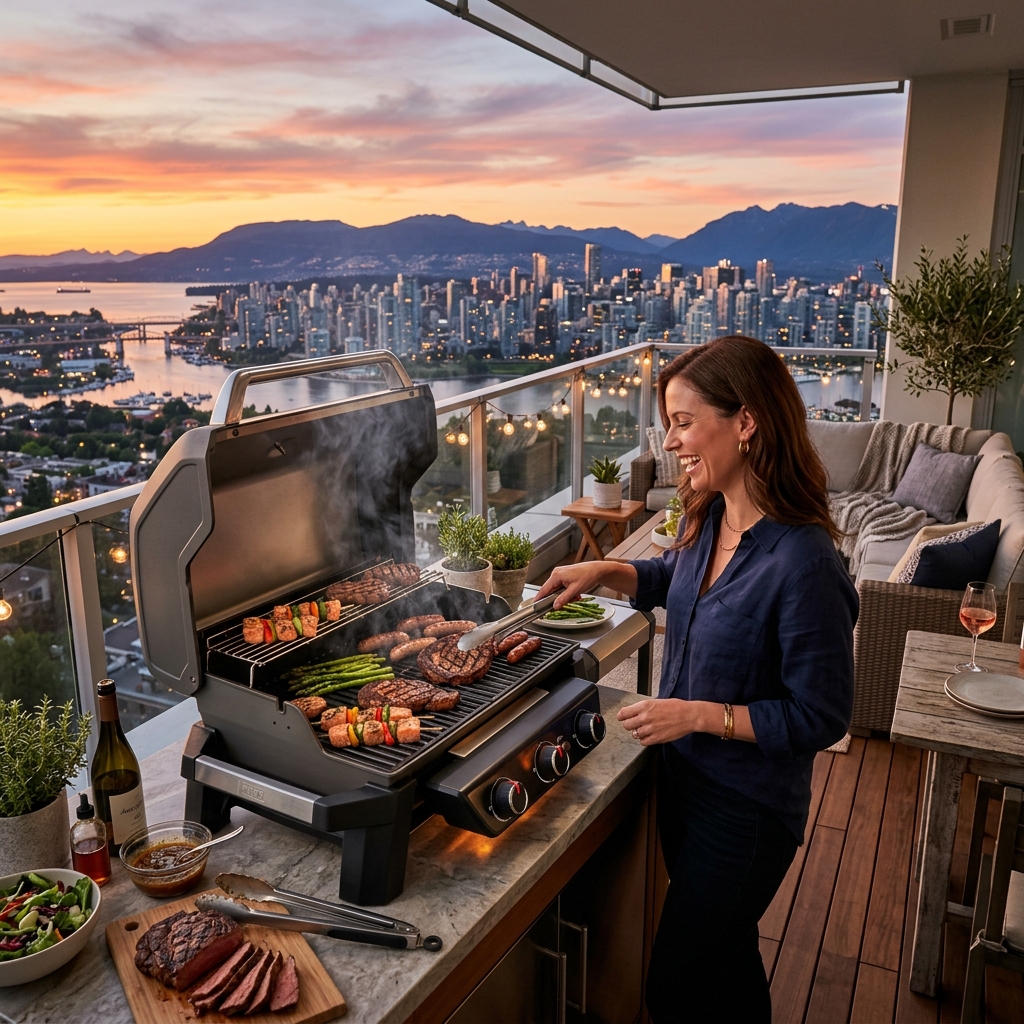 Editorial illustration of electric grilling — AI-generated