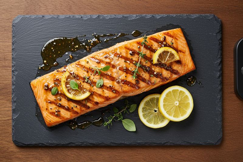 Cedar-Style Grilled Salmon on Electric Grill — AI-generated food photo